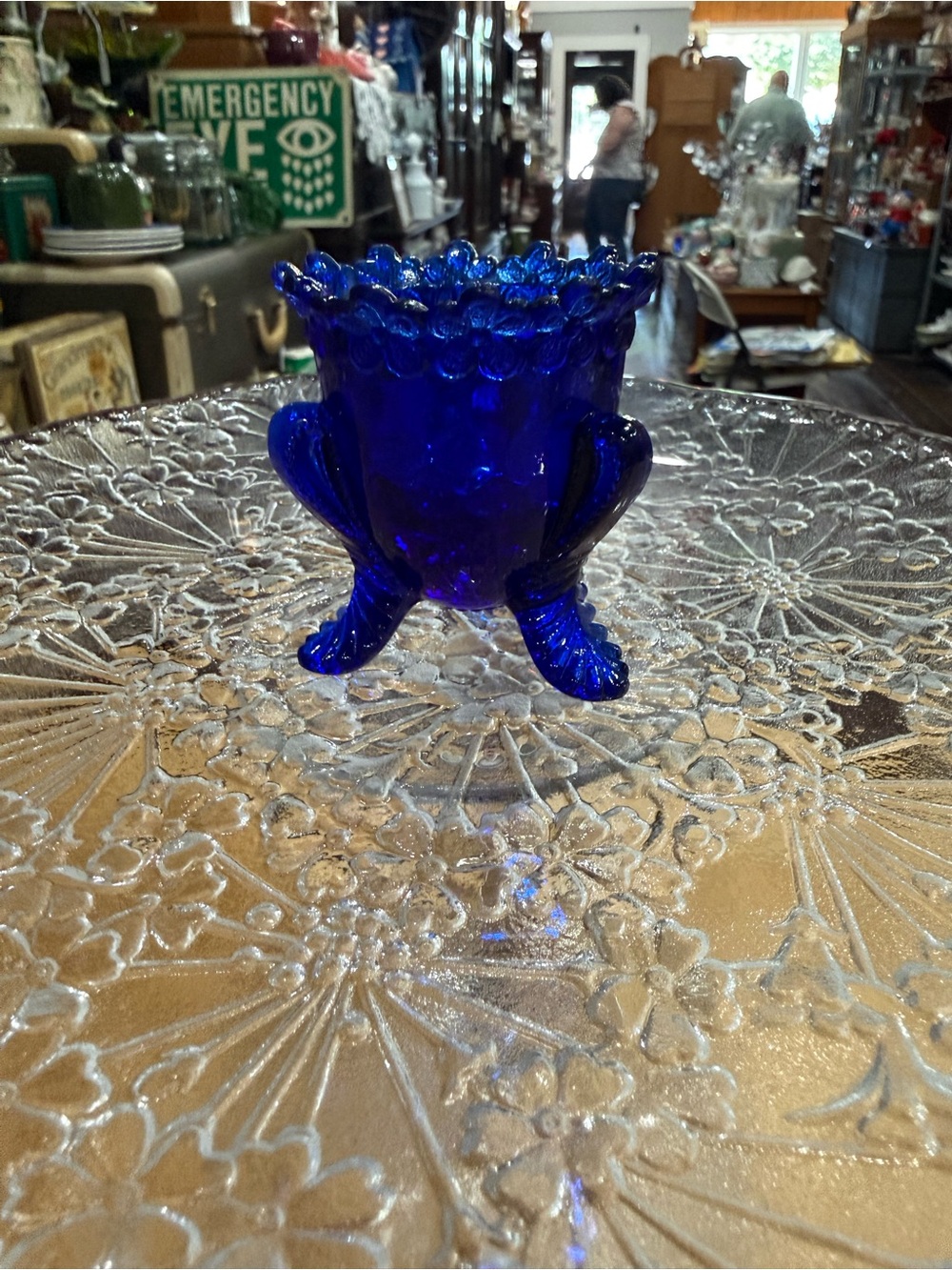 DEGENHART ART GLASS FOR GET ME NOT TOOTHPICK HOLDER COBALT BLUE